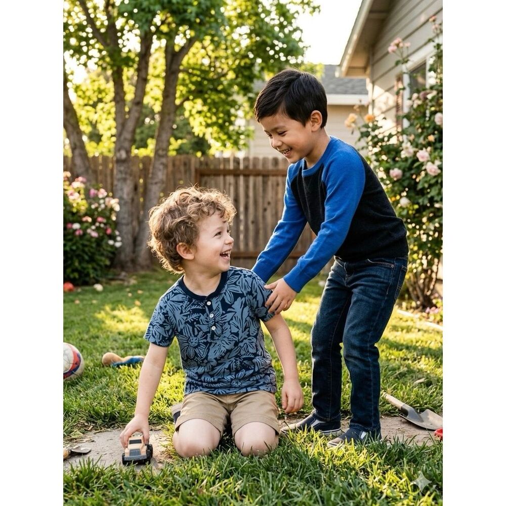 3/$30 crewcuts 4/5 EVERYDAY Blue Cotton Print Henley Shirt